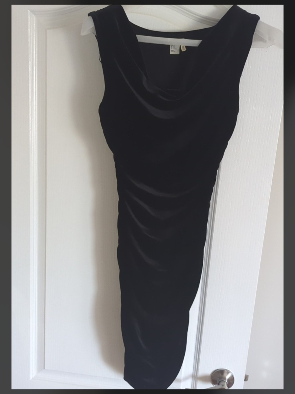 H&M Y2K Black Velour Ruched Cowl Neck Dress XS